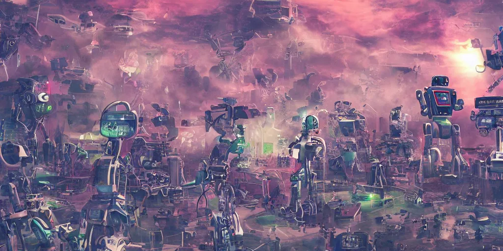 Image similar to a dreamscape of the robot revolution