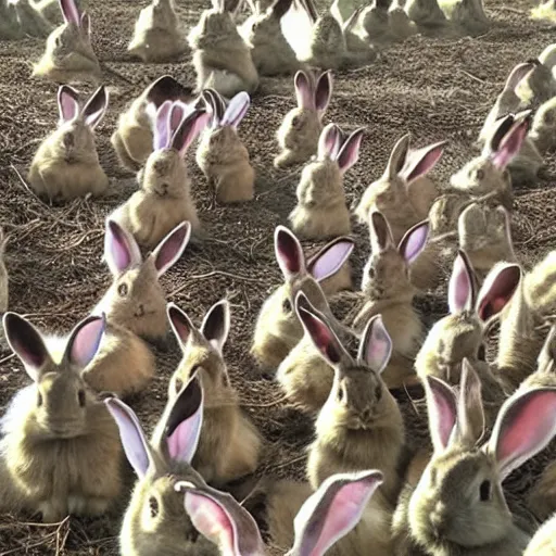 Prompt: an army of bunny rabbits