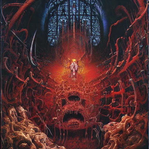 Prompt: realistic detailed image of The Gates of Hell by Ayami Kojima, Amano, Karol Bak, Greg Hildebrandt, and Mark Brooks, Neo-Gothic, gothic, rich deep colors. Beksinski painting, part by Adrian Ghenie and Gerhard Richter. art by Takato Yamamoto. masterpiece