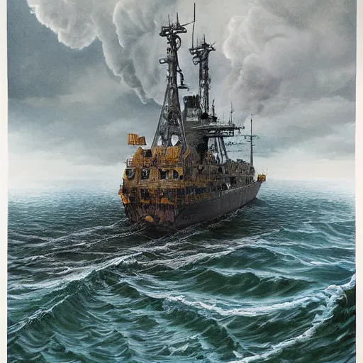 Prompt: hyper detailed painting of a ship being sunk by a giant lung