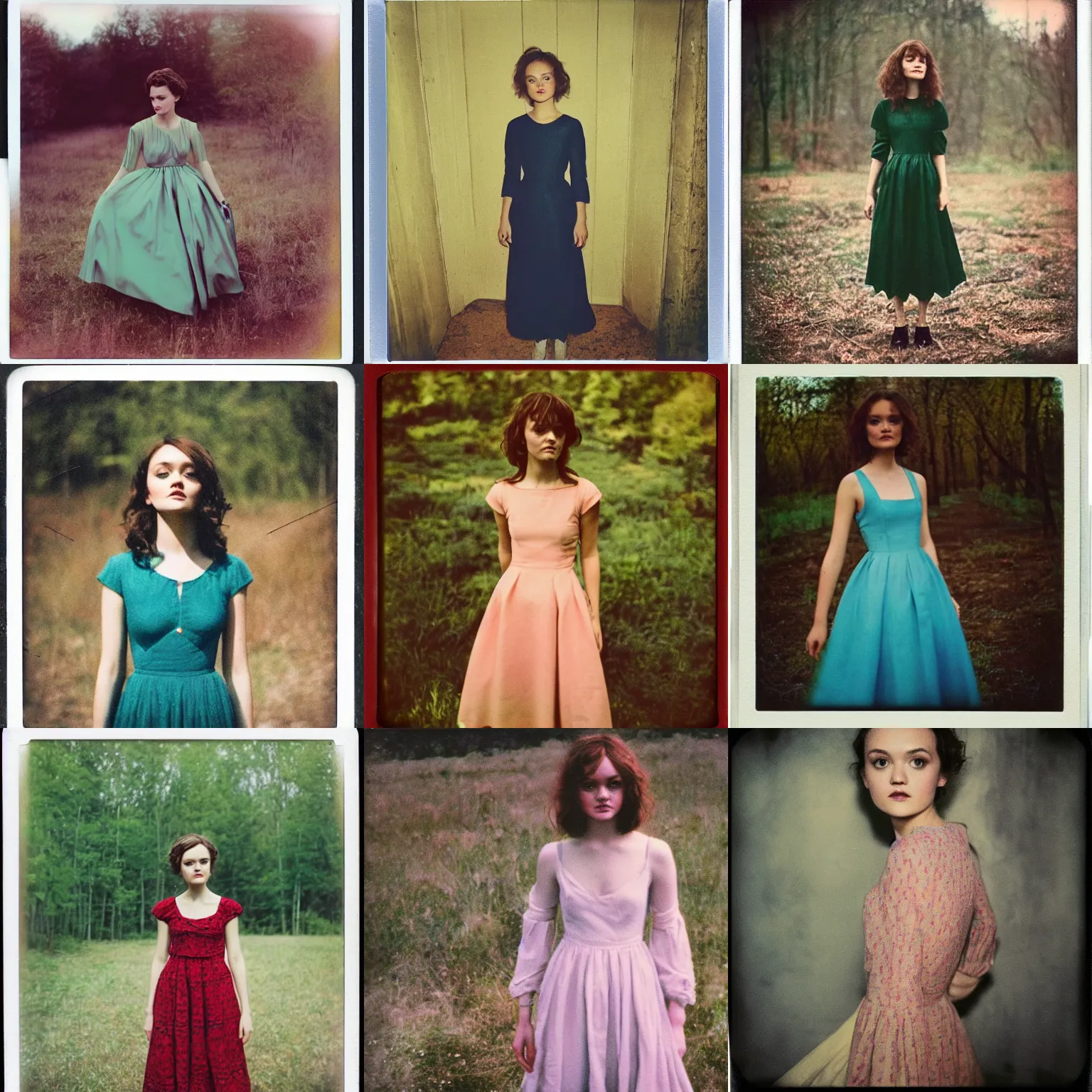 Prompt: color polaroid of olivia cooke wearing dress by andrei tarkovsky