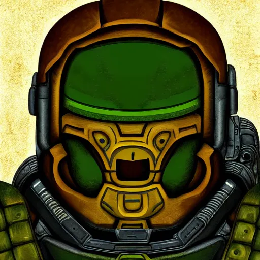 Image similar to portrait of doomguy, highly detailed, centered, digital painting