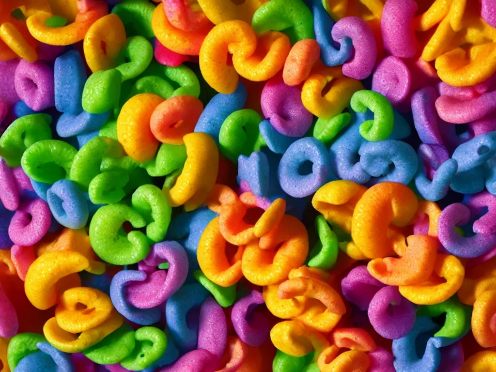 Prompt: bowl of fruit loops in milk, high realism, high detail, stylized, pixar, octane render