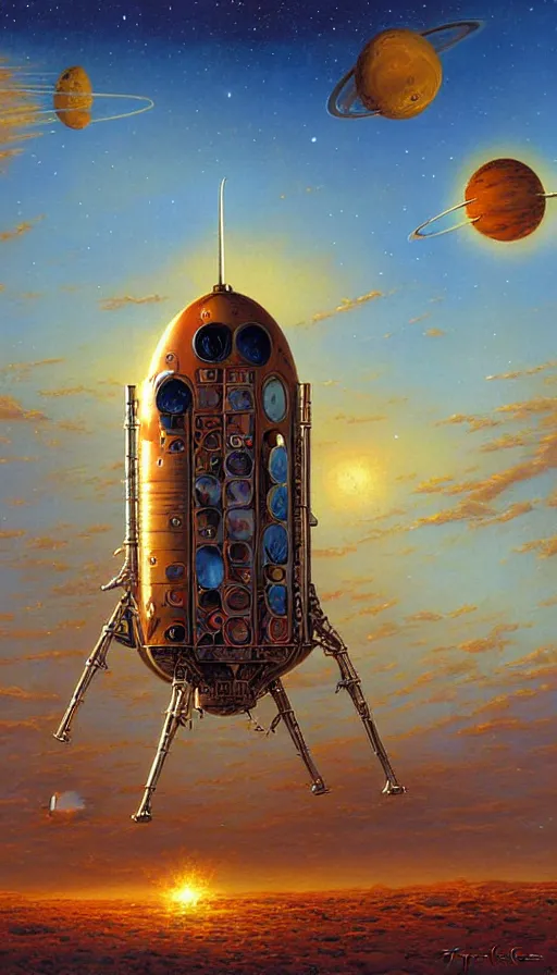 Image similar to Mars rocketship, by Thomas Kincade