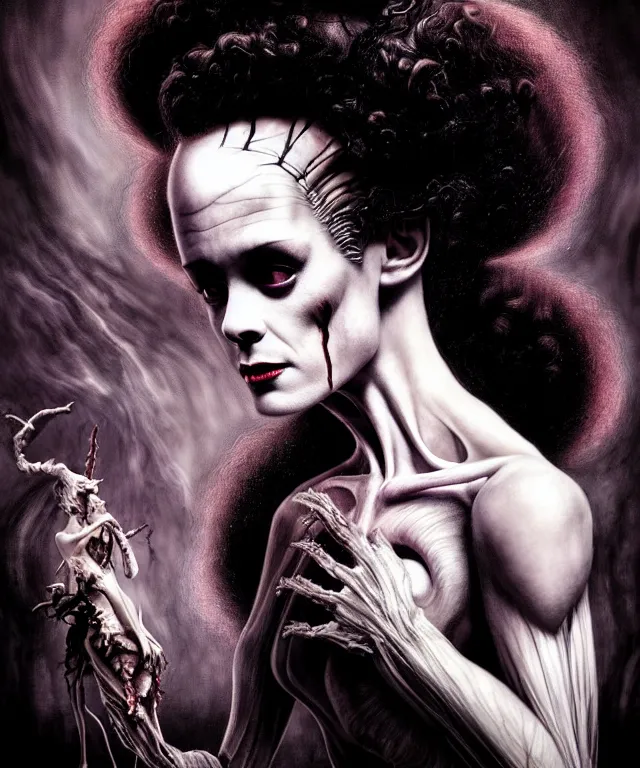 Prompt: epic professional digital art bride of frankenstein, horrific yet beautiful vibe, evocative, atmospheric lighting, painted, intricate, highly detailed, by leesha hannigan, wayne haag, reyna rochin, ignacio fernandez rios, mark ryden, iris van herpen, artstation, cgsociety, stunning, gorgeous, sharp focus, cinematic, masterpiece