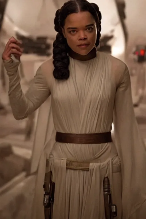 Prompt: Tessa Thompson as princess leia