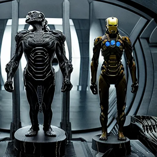 Image similar to prometheus movie still frame by giger, onyx and alabaster cyclops mcu ironman