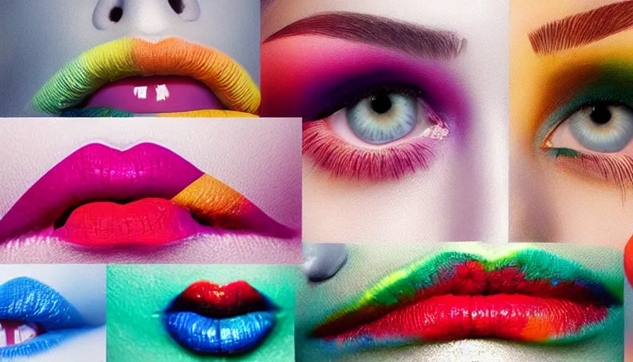 Prompt: beautiful eyes and lips with a colorful background