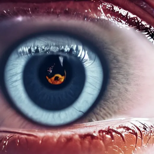 Image similar to extreme closeup of a hyperrealistic human eye contained within another human eye, macro shot, hyperrealistic, extreme detail, ray tracing, octane render