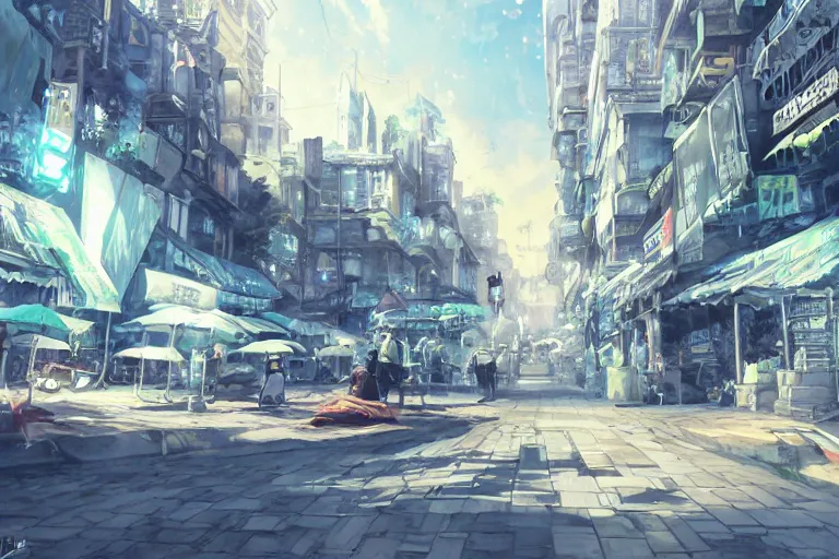 Image similar to dynamic composition, motion, ultra - detailed, incredibly detailed, a lot of details, amazing fine details and brush strokes, colorful and grayish palette, smooth, hd semirealistic anime cg concept art digital painting, watercolor oil painting without people, in asian city in style of cytus and deemo, blue flame, relaxing, calm and mysterious vibes