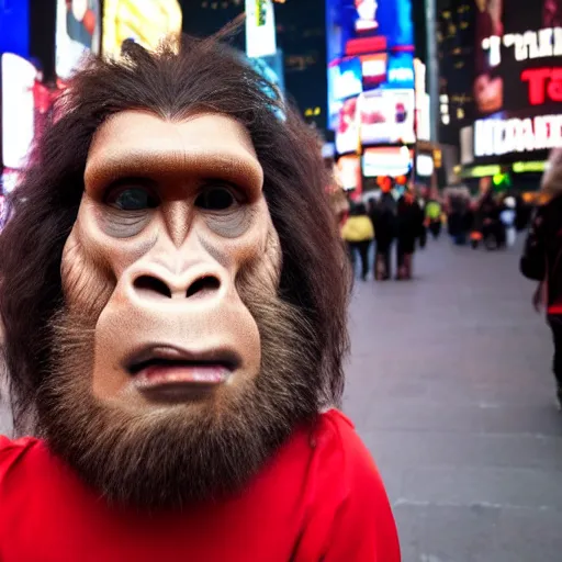 Image similar to a neanderthal confused in times square