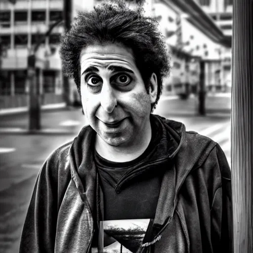 Prompt: Kevin Mitnick as a homeless man, sad, tragic, modelsociety, radiant skin, huge anime eyes, RTX on, perfect face, directed gaze, intricate, Sony a7R IV, symmetric balance, polarizing filter, Photolab, Lightroom, 4K, Dolby Vision, Photography Award