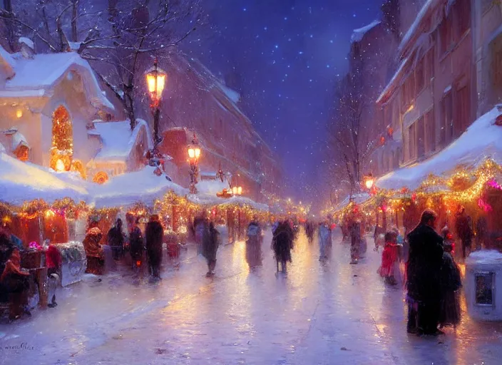 Image similar to night street on christmas by wlop and vladimir volegov and alexander averin and delphin enjolras and daniel f. gerhartz