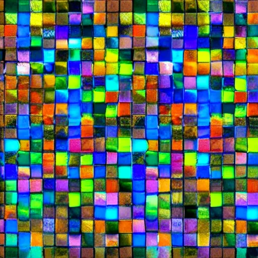 Prompt: Mosaic of iridescent colors | Patches of Iridescent Squares | 4k HDR