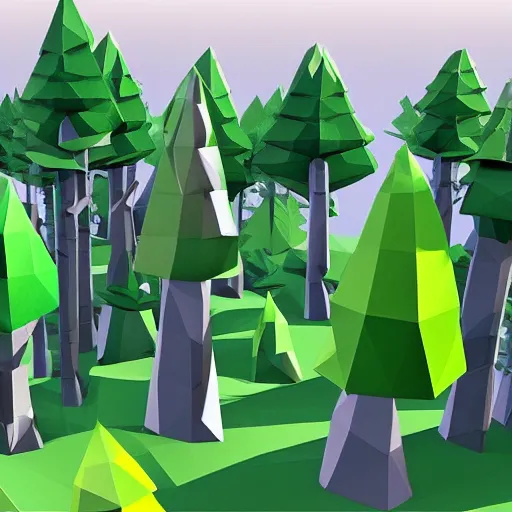 Image similar to a forest of 3d low poly trees, high quality, mobile game