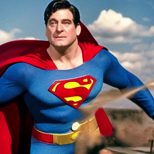 Prompt: john goodman as superman, film still