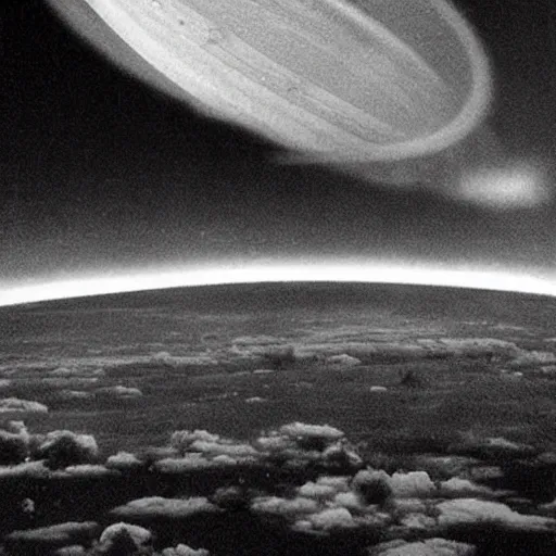 Prompt: dark photo of an ufo in the skies, there is a nuclear explosion behind, black and white, pictorialism