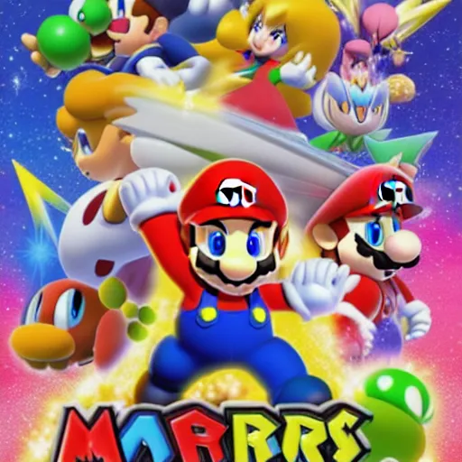 Image similar to super mario brothers and kirby super star ultra movie poster with pokemon super smash bros and princess peach star wars theme pokemon style detailed and accurate eyes