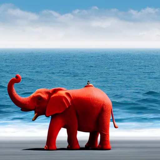 Image similar to red elephant with wheels driving on the Pacific ocean, highly detailed, 8k, bordering on artstation,