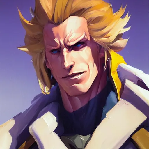 Image similar to greg manchess portrait painting of toshinori yagi as overwatch character, medium shot, asymmetrical, profile picture, organic painting, sunny day, matte painting, bold shapes, hard edges, street art, trending on artstation, by huang guangjian and gil elvgren and sachin teng