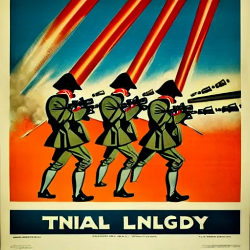 Image similar to propaganda poster featuring an extremely large number of artillery cannons, artillery, guns, awe inspiring, parallel lines, limited palette, ww 1