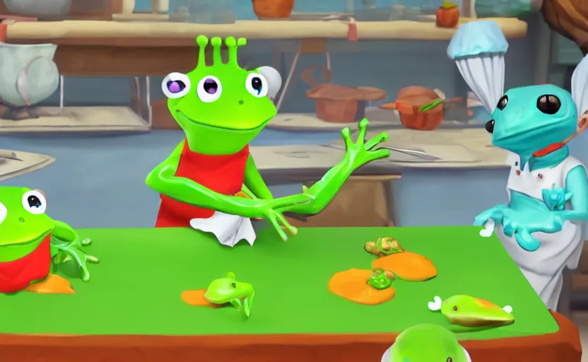 Prompt: game about a cute frog chef in italy, frog chef in foreground, unity screenshot,