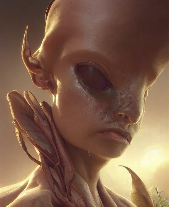 Image similar to simplicity, portrait of an alien insect creature, adorable, childlike, overgrown environment, ultra realistic, concept art, minimalist, photorealistic, octane render, 8 k, unreal engine. art by christopher marley and artgerm and greg rutkowski and alphonse mucha