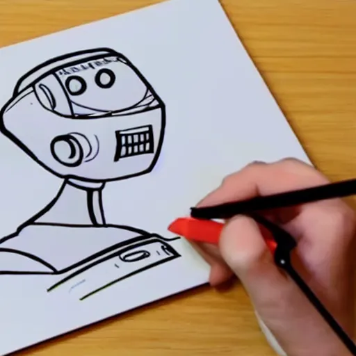 Image similar to A robot, struggling to draw picture, cartoon