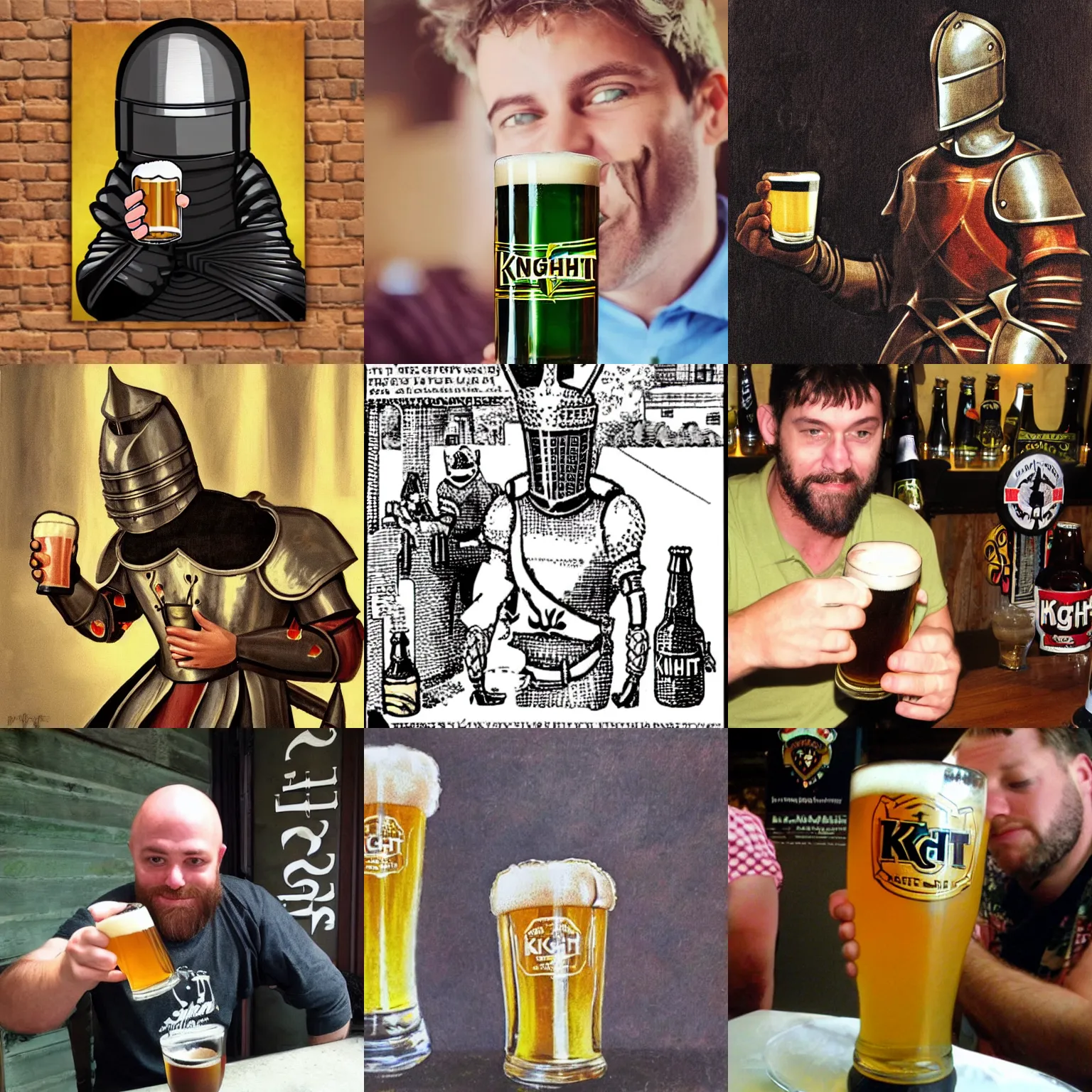 Prompt: knight drinks beer