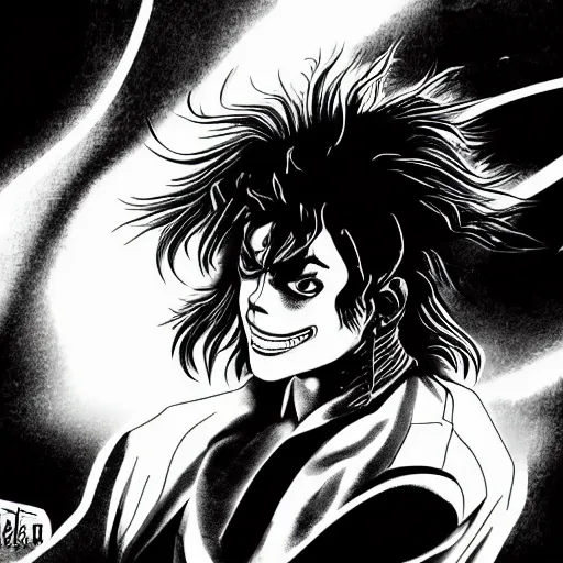 Image similar to manga panel of michael jackson in the style of kentaro miura, 8 k, 4 k, masterpiece, trending on artstation