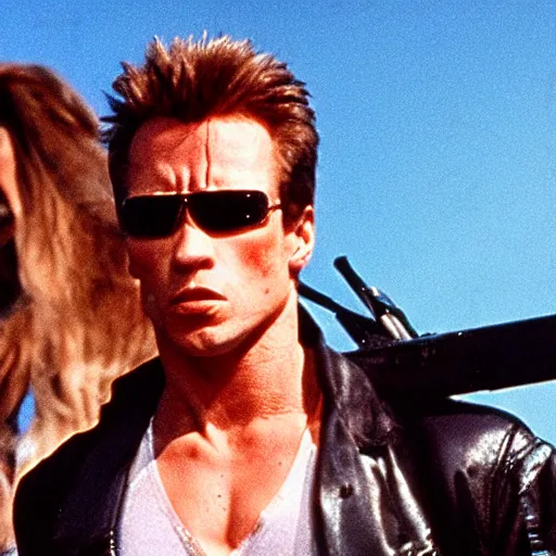Prompt: the terminator from terminator (1985) dressed up as sonic the hedgehog