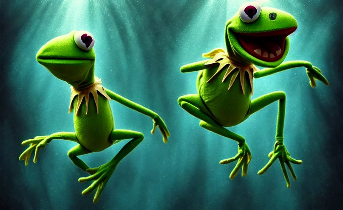 Image similar to epic professional digital art of kermit the frog underwater, faint blue moody atmospheric lighting, underwater octopod life, painted, intricate, detailed, foreboding, by leesha hannigan, wayne haag, reyna rochin, ignacio fernandez rios, mark ryden, iris van herpen,, epic, stunning, gorgeous, much wow, cinematic, masterpiece.