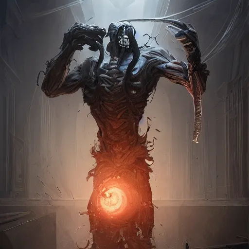 Image similar to A Doctor defeats the personification of Death, by Cedric Peyravernay, highly detailed, excellent composition, cinematic concept art, dramatic lighting, trending on ArtStation