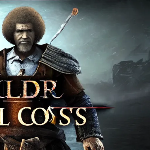 Image similar to bob ross in darksouls universe