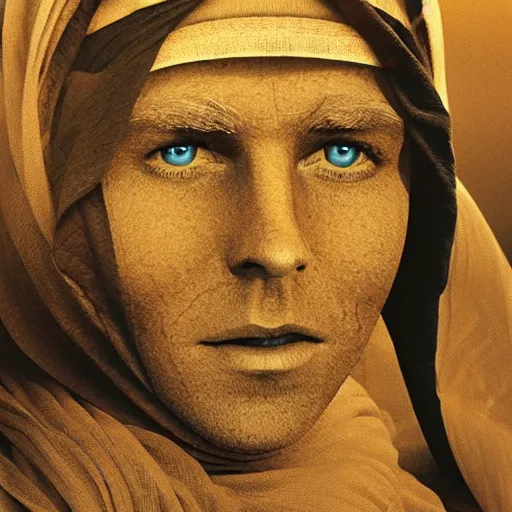 Prompt: particles of sand explode out of sahara sand dune forming the visage of lawrence of arabia's face, surrealistic, supernatural trending on artstation