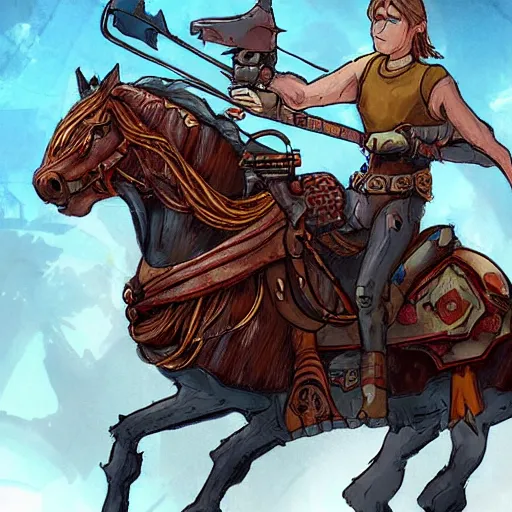 Prompt: Link on Horse :: in biopunk style :: concept art