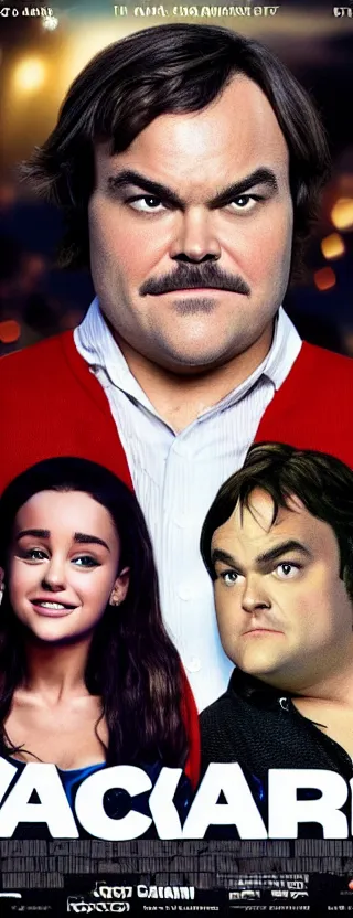 Image similar to movie poster of Jack Black and Ariana Grande staring in a romantic comedy