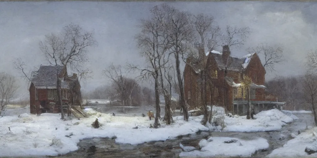 Prompt: a house during a severe winter, by george henry durrie