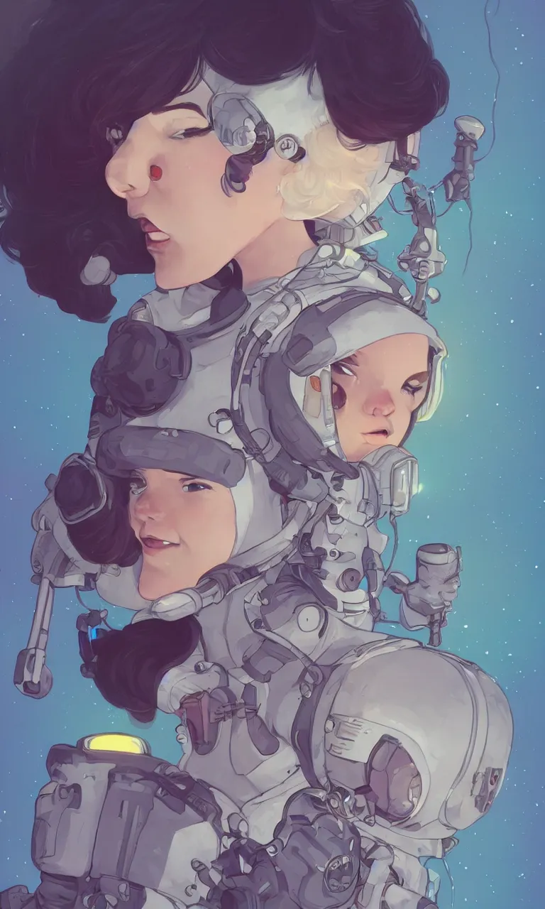 Image similar to cute pixie bjork taking charge in an astronaut suit, a look of wonder on her face, ambient lighting, 4 k, lois van baarle, ilya kuvshinov, rossdraws, alphonse mucha, jung gi kim, artstation