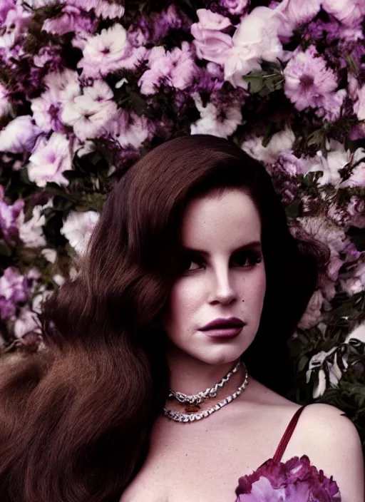 Prompt: lana del rey styled by nick knight, vogue magazine, annie leibovitz, highly realistic. high resolution. highly detailed. dramatic. 8 k. 4 k.