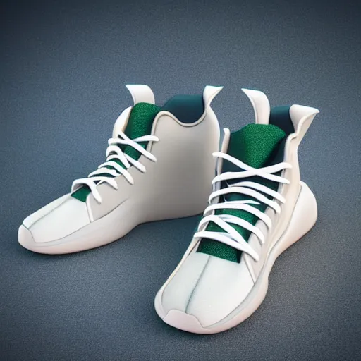 Prompt: x sneakers shoes based on yoda design designed by tinker hatfield, 3 d render