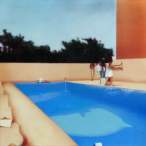 Image similar to surrealism swimming pool with nobody