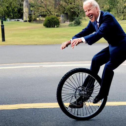 Image similar to a photograph of joe biden riding a unicycle