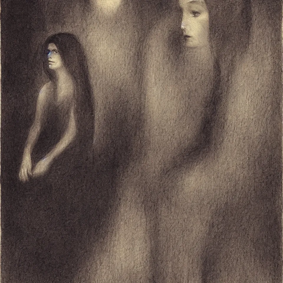 Image similar to beautiful portrait of The princess of The Cold by Alfred Kubin, environment and concept art, iridescent, flickering light, extremely detailed