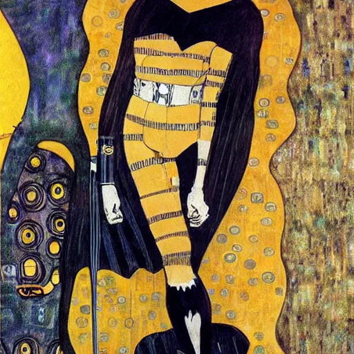 Prompt: realistic Batman wearing a costume designed by gustav Klimt , detailed, 4k