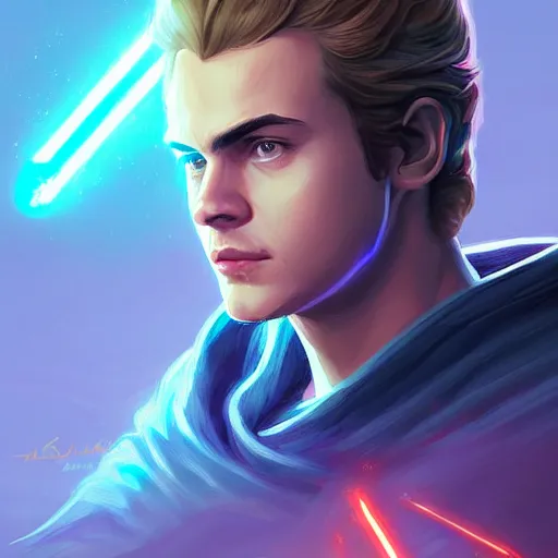 Image similar to anakin skywalker ( hayden christensen ) star wars attack of the clones, digital painting bioluminance alena aenami artworks in 4 k design by lois van baarle by sung choi by john kirby artgerm style pascal blanche and magali villeneuve