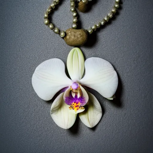 Image similar to orchid in amulet, highly detailed, photorealistic