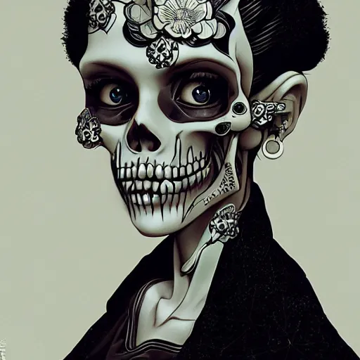 Image similar to anime manga skull portrait young woman doll, dollface, skeleton, intricate, elegant, highly detailed, digital art, ffffound, art by JC Leyendecker and sachin teng