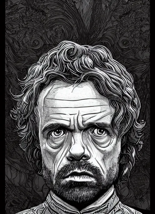 Image similar to portrait of tyrion lannister, an ultrafine detailed illustration by james jean, intricate linework, bright colors, final fantasy, behance contest winner, vanitas, angular, altermodern, unreal engine 5 highly rendered, global illumination, radiant light, detailed and intricate environment