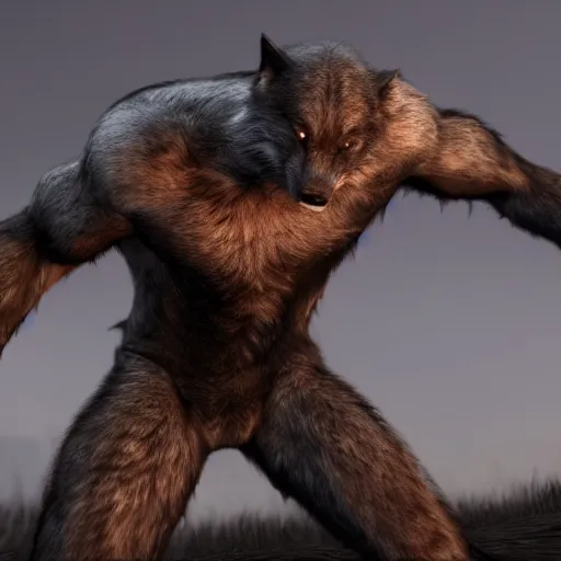 Prompt: man transforming into a werewolf at night with black soft realistic fur, ultra detail, unreal engine, 8 k